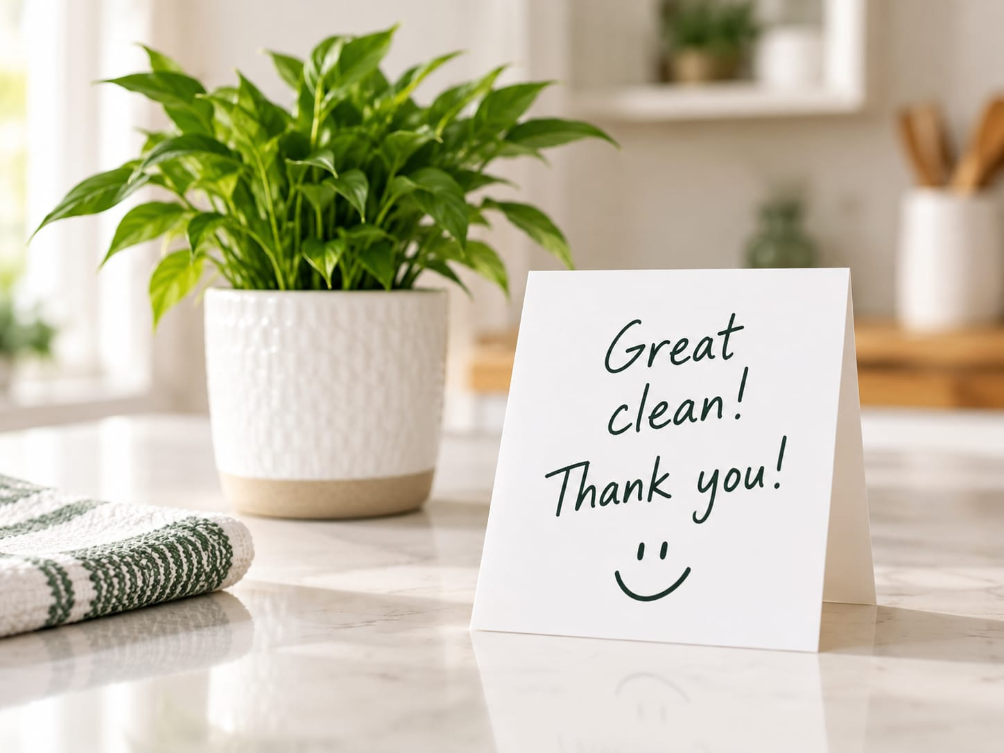 A handwritten thank-you note left for a cleaner after a completed booking