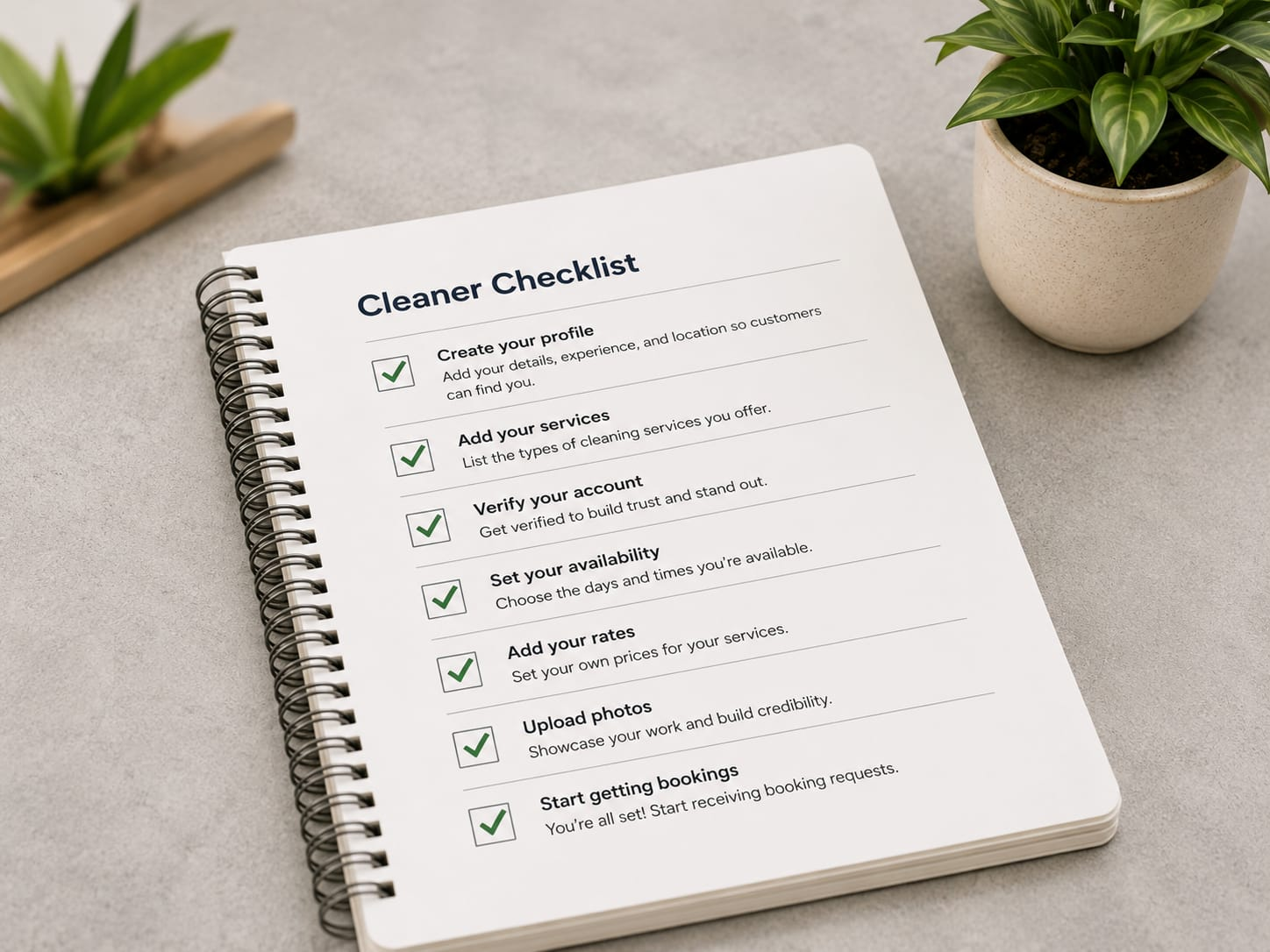 Open notebook with a checklist on a desk