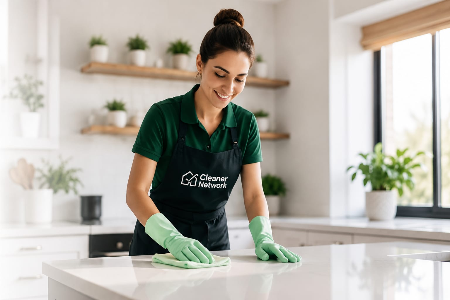 A Cleaner Network professional cleaning a living room coffee table