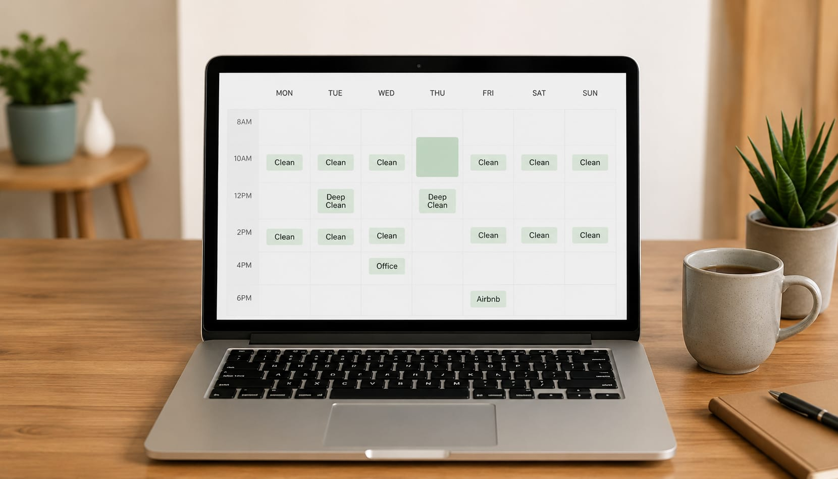 Laptop showing a weekly calendar schedule